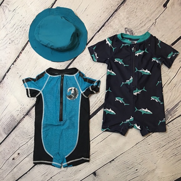 Baby boy one piece swimsuits and sun hat bundle 6m - Picture 1 of 16